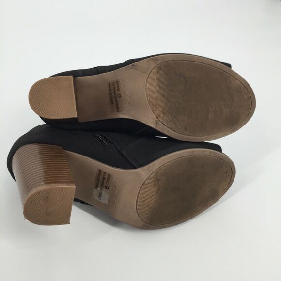 Qupid Faux Leather Open Toe Stacked Ankle Boots 9 Womens Solid Black Low Booties - Picture 9 of 9